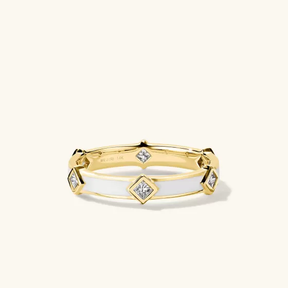 Cheap Angled Diamond Station Enamel Ring Rings