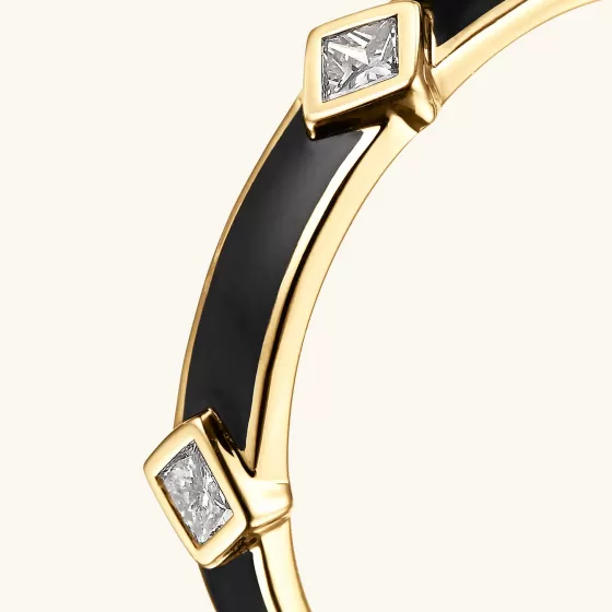 Fashion Angled Diamond Station Enamel Ring Rings