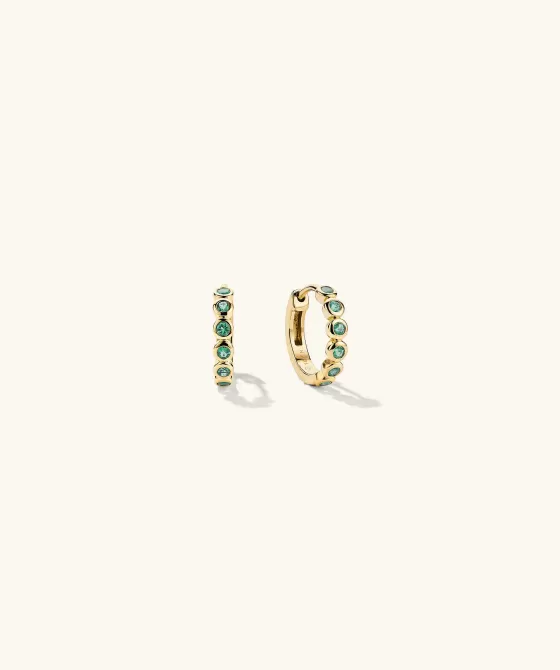 Sale Bezel Emerald Huggies Earrings