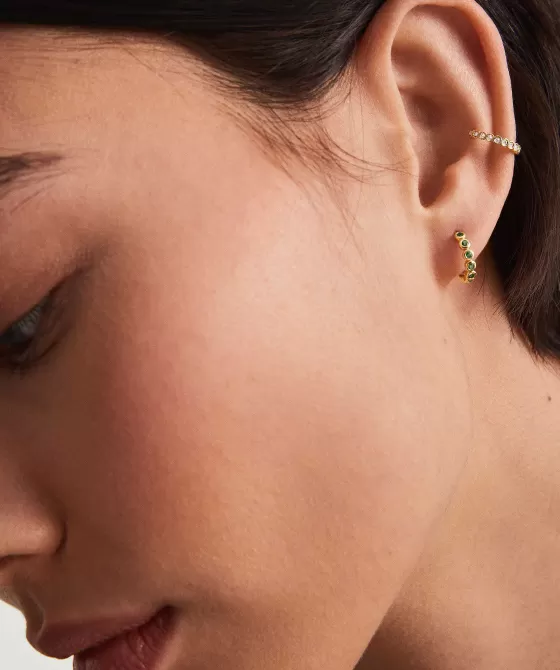 Sale Bezel Emerald Huggies Earrings