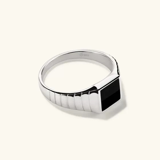 Discount Black Onyx Square Signet Ring Rings