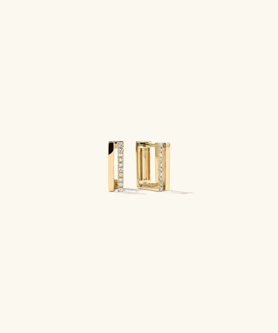 Clearance Block Pav Diamond Duo Hoops Earrings