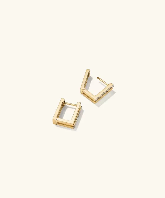 Clearance Block Pav Diamond Duo Hoops Earrings