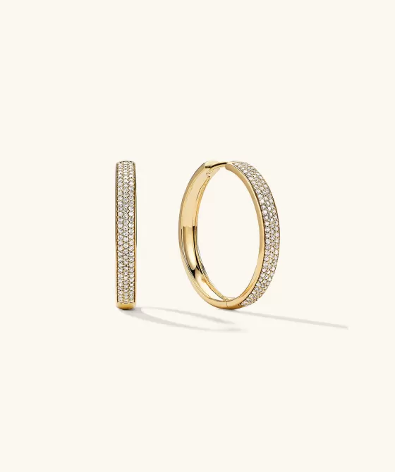 Best Sale Bold Pav Diamond Large Hoops Earrings