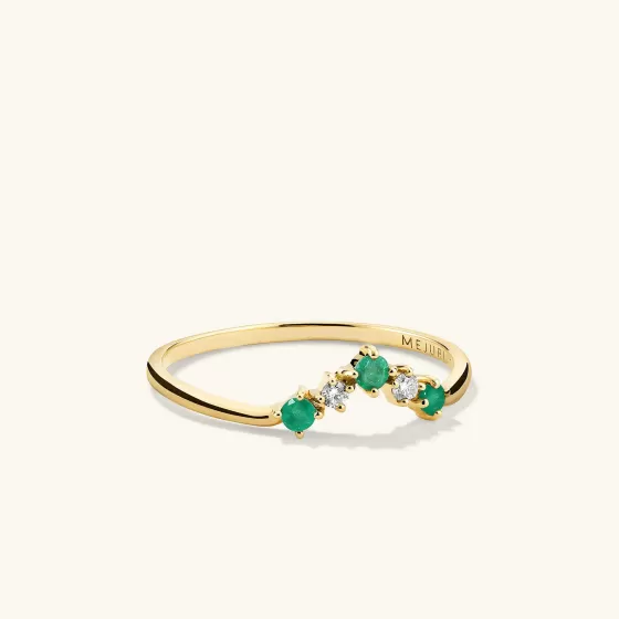 Online Emerald And Diamond Wishbone Ring Rings