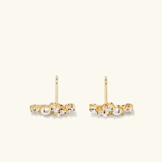 Shop Mini Pearl Topaz Climber Studs Earrings