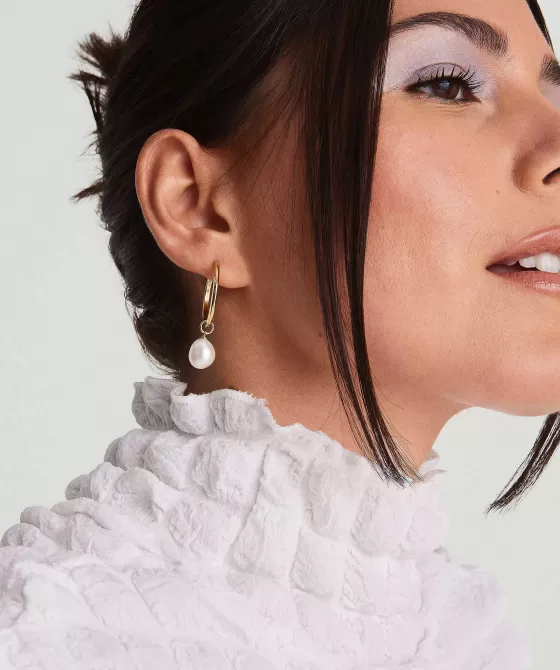 Shop Organic Pearl Hoop Charms Earrings