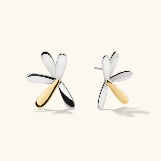 Store Pressed Flower Two-Tone Large Stud Earrings Earrings