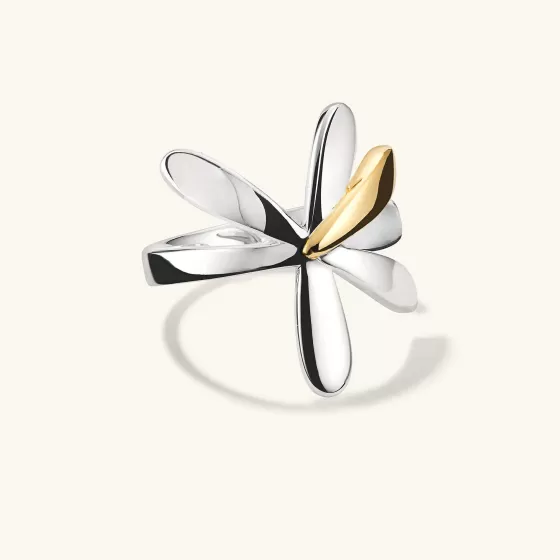 Cheap Pressed Flower Two-Tone Wrap Ring Rings