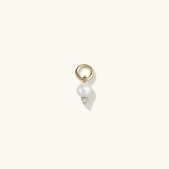 Best Sale Single Diamond And Pearl Hoop Charm Earrings