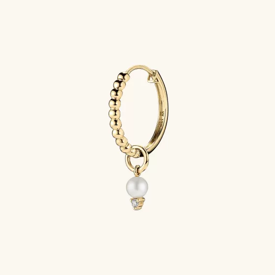 Best Sale Single Diamond And Pearl Hoop Charm Earrings