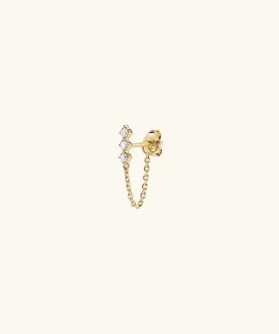 Outlet Single Diamond Trio Chain Stud Earrings