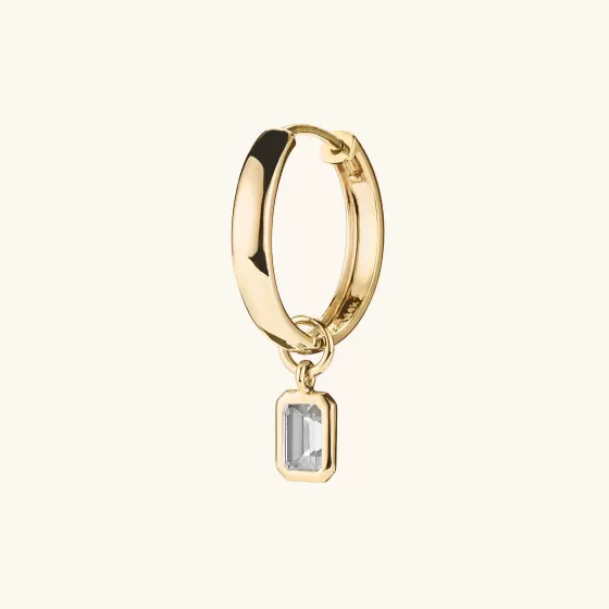 Flash Sale Single Emerald Cut Gemstone Hoop Charm Earrings