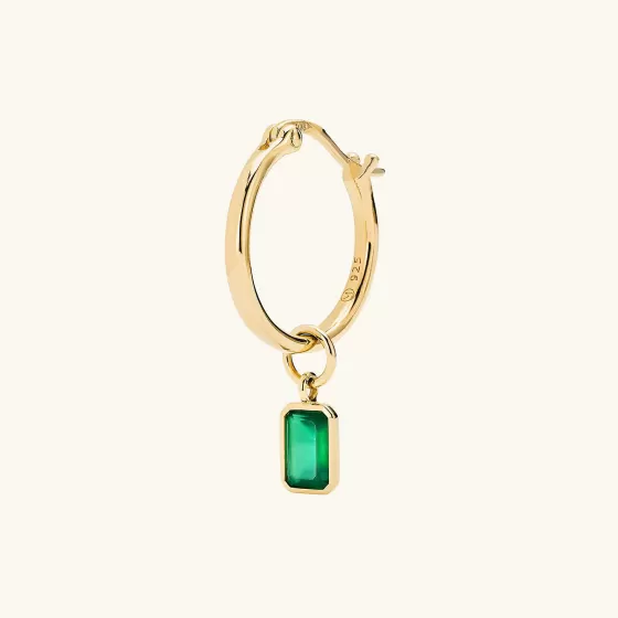 Outlet Single Emerald Cut Gemstone Hoop Charm Earrings