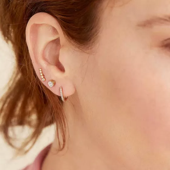 Clearance Single Pav Diamond Huggie U Hoop Earrings