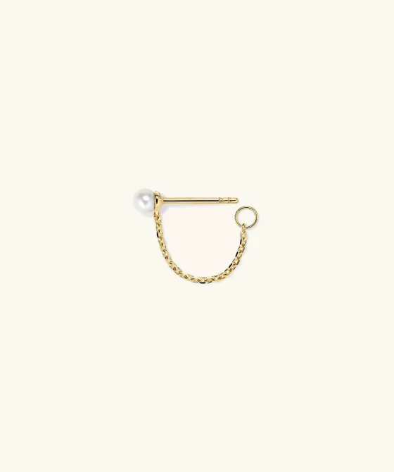 Discount Single Pearl Chain Stud Earrings
