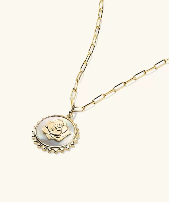 New Strength: Rose Pearl Coin Charm Pendant Necklaces